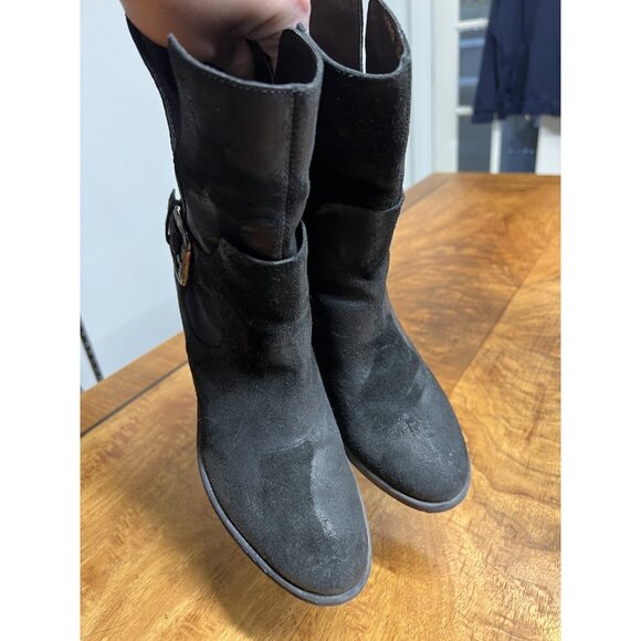 Donald J Pliner Women’s 8.5 Donata Cowboy Boot Distressed Suede Leather Black - Picture 6 of 11